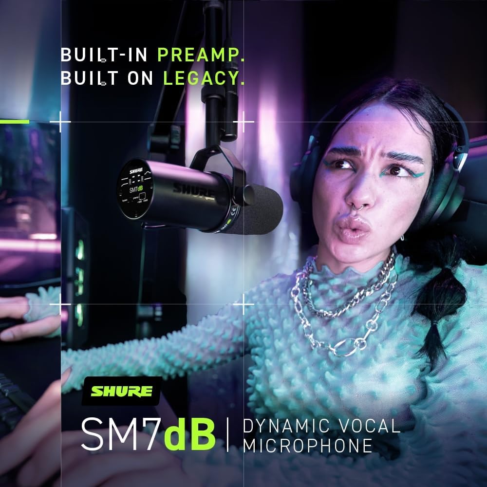 Shure SM7dB Dynamic Vocal Mic with Preamp for Streaming - Black