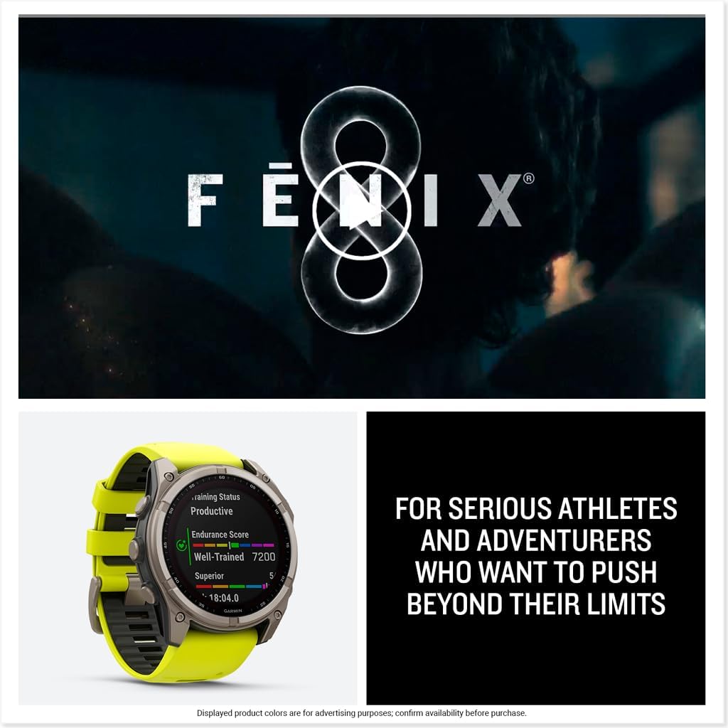 Garmin fēnix® 8 Solar, Sapphire, 51mm, Titanium, Amp Yellow/Graphite | Larger-Sized Premium Multisport Smartwatch, Solar Charging, GPS, Built-In Flashlight, Dive-Rated, Built-In Speakers & Mic