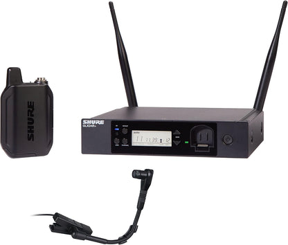 Shure GLXD14R+/B98 Dual Band Digital Wireless Microphone System for Brass, Woodwinds, Percussion - 12-Hour Battery Life, 100 ft Range, Clip-on Instrument Mic, Single Channel Rack Mount Receiver