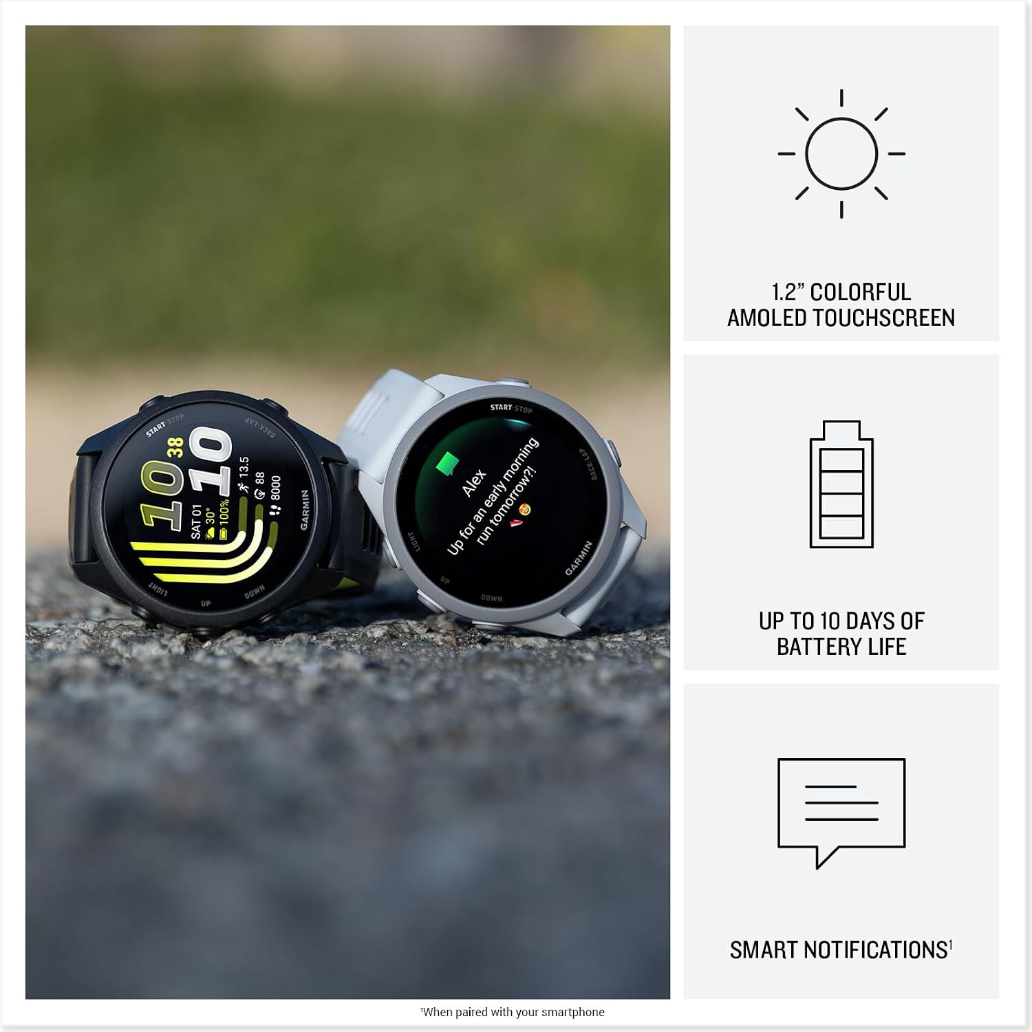 Garmin Forerunner® 170 Music, 43mm, Whitestone/Cloud Blue | GPS Running Smartwatch, Music On Your Wrist, Pace & Distance, Daily Suggested Workouts, Garmin Coach, Adaptive Training Plans