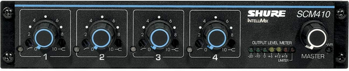 Shure SCM410 4-Channel Automatic Microphone Mixer (12V Phantom Power) with Logic Control, IntelliMix Technology and Adjustable EQ per Channel