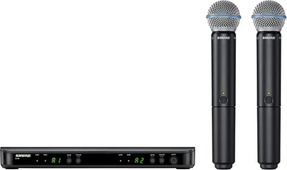 Shure BLX288/B58 Dual-Channel Wireless Audio System H11 Band (572–596 MHz) – BLX88 Receiver, (2) BLX2 Transmitters with Beta 58A Mic, Up to 14 Hr Battery, 300 ft Range