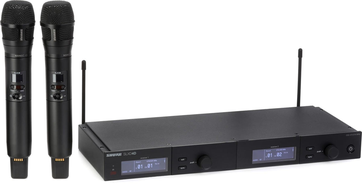 Shure SLXD24/N8SB Wireless Microphone System - Includes SLXD2 Handheld Transmitter with Nexadyne 8/S Black Vocal Mic Capsule and SLXD4 Single Channel Rack Mount Receiver | G58 Band (SLXD24/N8SB-G58)