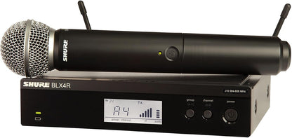 Shure BLX24R/SM58 Rack-Mount Wireless Audio System H11 Band (572–596 MHz) – BLX4R Receiver, BLX2 Transmitter with SM58 Dynamic Mic, Up to 14 Hr Battery, 300 ft Range