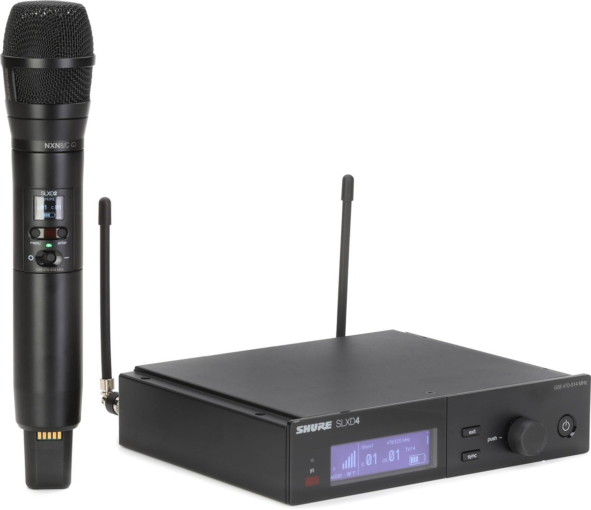 Shure SLXD24/N8SB Wireless Microphone System - Includes SLXD2 Handheld Transmitter with Nexadyne 8/S Black Vocal Mic Capsule and SLXD4 Single Channel Rack Mount Receiver | G58 Band (SLXD24/N8SB-G58)