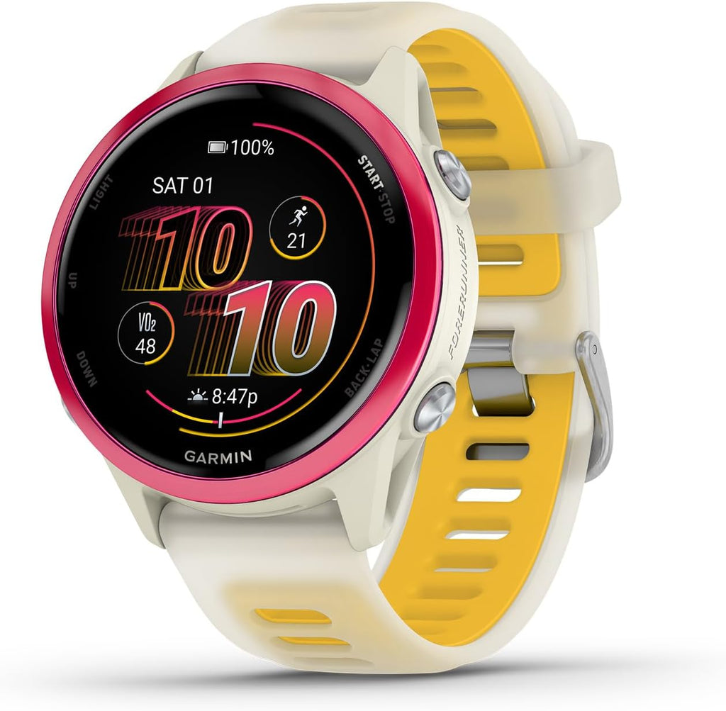 Garmin Forerunner® 570, 42mm, Aluminum, Bone/Mango | Smaller-Sized Advanced GPS Running & Triathlon Smartwatch, AMOLED Display, Training & Recovery Features