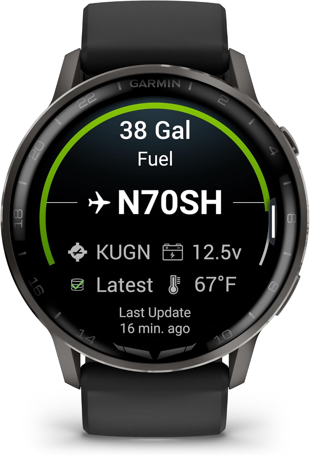 Garmin D2™ Air X15, Versatile Aviator Smartwatch with GPS, LED Flashlight, Health and Fitness Features, Aviation Weather, Built-in Microphone/Speaker, Slate with Black Silicone Band