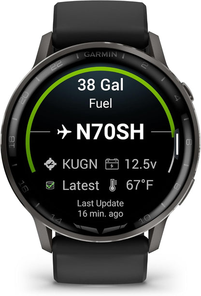 Garmin D2™ Air X15, Versatile Aviator Smartwatch with GPS, LED Flashlight, Health and Fitness Features, Aviation Weather, Built-in Microphone/Speaker, Slate with Black Silicone Band