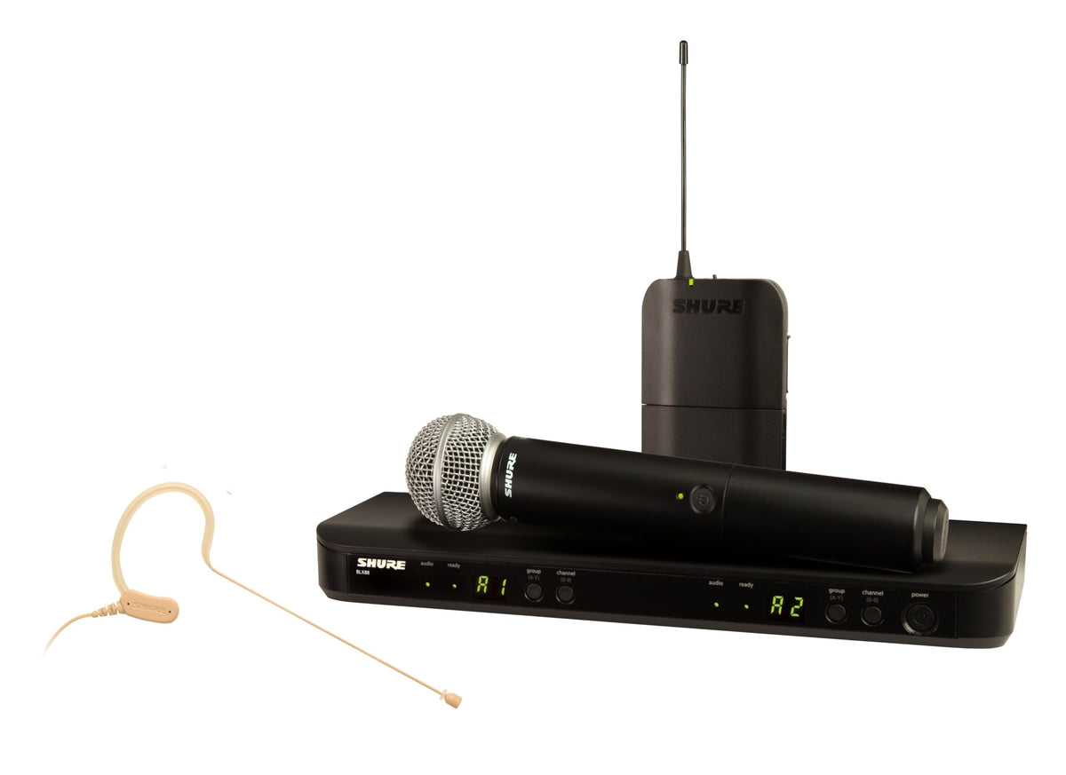 Shure BLX1288/MX153 Dual-Channel Wireless Performance System, H9 Band (512–542 MHz) – BLX88 Receiver, SM58 Handheld & MX153 Earset – Up to 14 Hr Battery, 300 ft Range