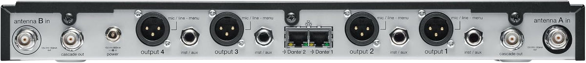 Shure SLX-D Digital Wireless Quad Receiver with Dante - 24-Bit Audio, 138MHz Wide Tuning Range, Space-Saving Design for 4 Channels (SLXD4QDAN+=-G57)