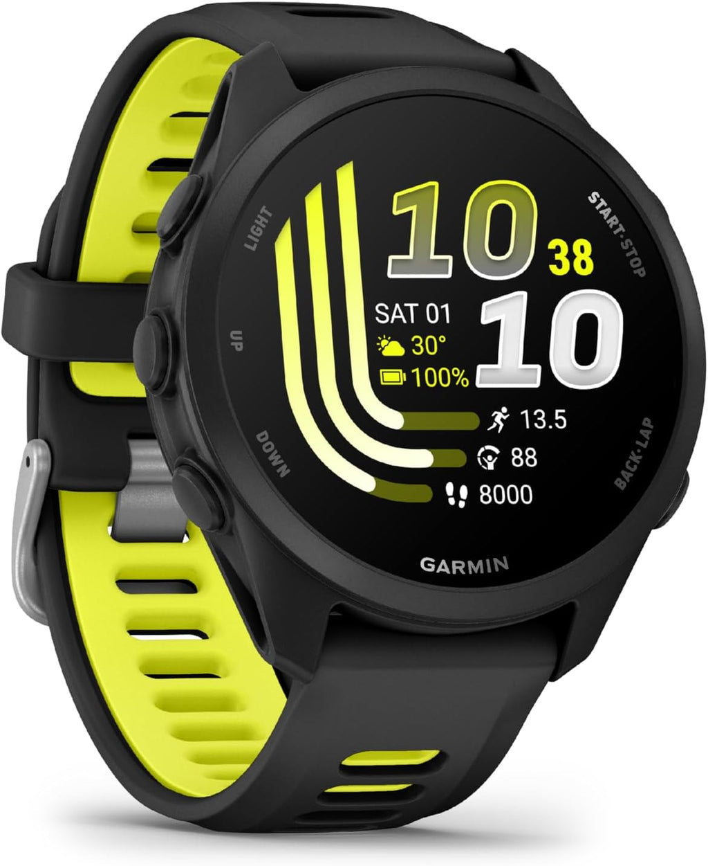 Garmin Forerunner® 170 Music, 43mm, Black/Amp Yellow | GPS Running Smartwatch, Music On Your Wrist, Pace & Distance, Daily Suggested Workouts, Garmin Coach, Adaptive Training Plans
