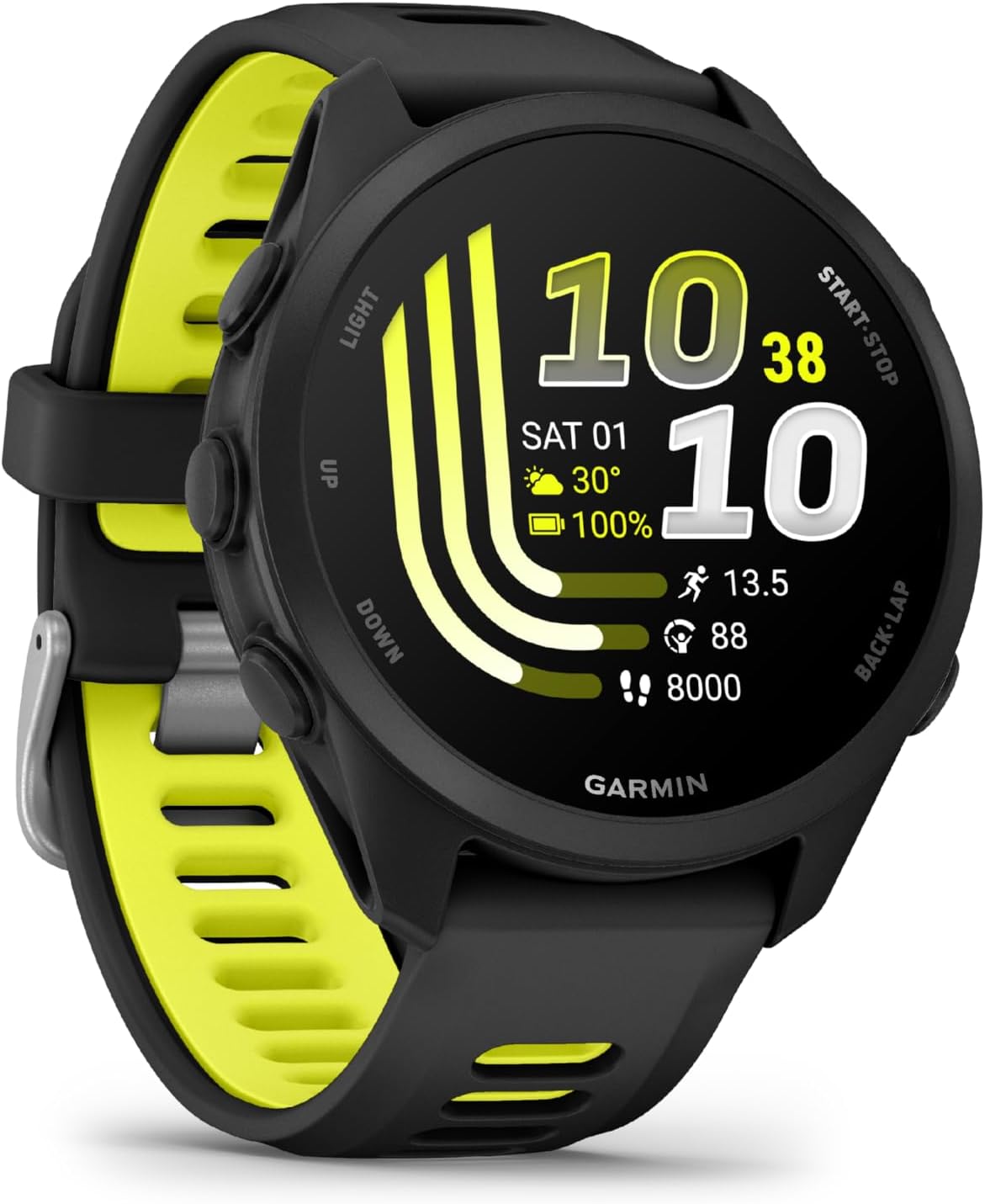 Garmin Forerunner® 170 Music, 43mm, Black/Amp Yellow | GPS Running Smartwatch, Music On Your Wrist, Pace & Distance, Daily Suggested Workouts, Garmin Coach, Adaptive Training Plans