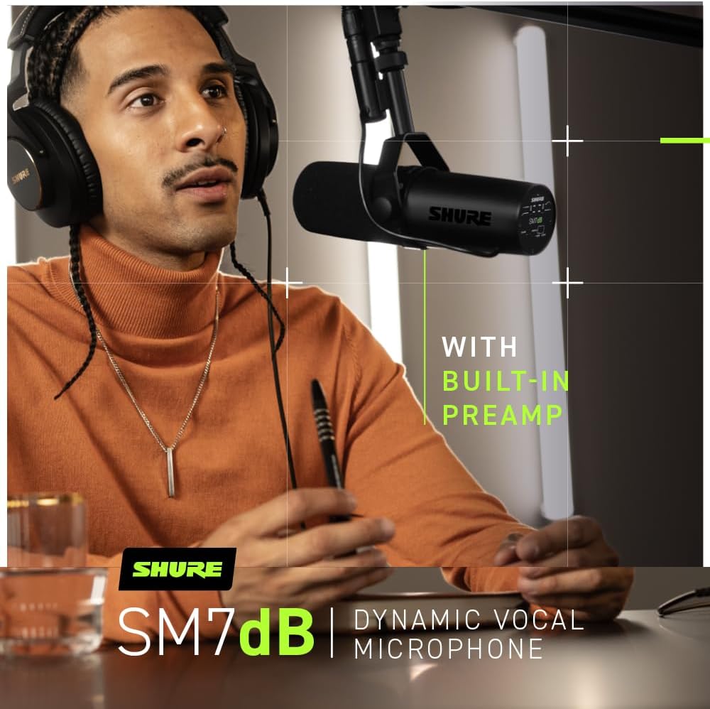 Shure SM7dB Dynamic Vocal Mic with Preamp for Streaming - Black