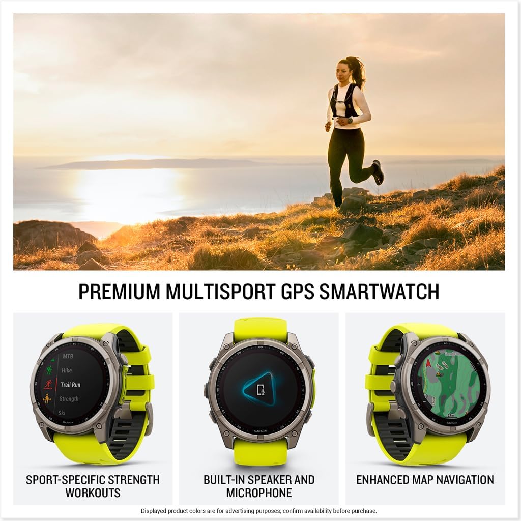 Garmin fēnix® 8 Solar, Sapphire, 51mm, Titanium, Amp Yellow/Graphite | Larger-Sized Premium Multisport Smartwatch, Solar Charging, GPS, Built-In Flashlight, Dive-Rated, Built-In Speakers & Mic