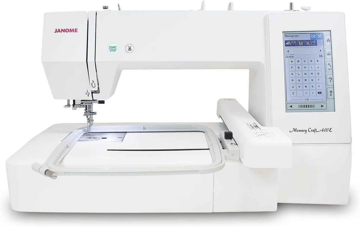 Janome Memory Craft C400E Computerized Embroidery Machine - MC400E Monogram Machine with 160 Built in Designs, 4 Hoops, and 6 Monogramming Fonts, Digital Embroidery Unit for Home, Beginners
