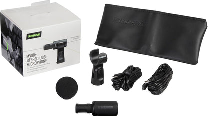 Shure MV88+ Stereo USB Microphone - Condenser Microphone for Streaming and Recording Vocals & Instruments, Mac & Windows Compatible, Real-Time Headphone Monitoring Output, Travel Friendly - Black