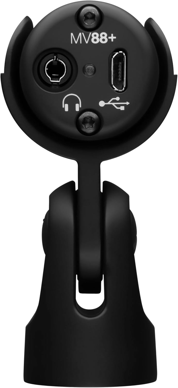 Shure MV88+ Stereo USB Microphone - Condenser Microphone for Streaming and Recording Vocals & Instruments, Mac & Windows Compatible, Real-Time Headphone Monitoring Output, Travel Friendly - Black