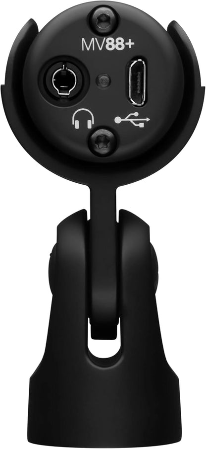 Shure MV88+ Stereo USB Microphone - Condenser Microphone for Streaming and Recording Vocals & Instruments, Mac & Windows Compatible, Real-Time Headphone Monitoring Output, Travel Friendly - Black