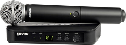 Shure BLX24/SM58 Handheld Wireless Audio System H11 Band (572–596 MHz) – BLX4 Receiver, BLX2 Transmitter with SM58 Dynamic Mic, Up to 14 Hr Battery, 300 ft Range