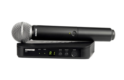 Shure BLX24/SM58 Handheld Wireless Audio System J11 Band (596–620 MHz) – BLX4 Receiver, BLX2 Transmitter with SM58 Dynamic Mic, Up to 14 Hr Battery, 300 ft Range