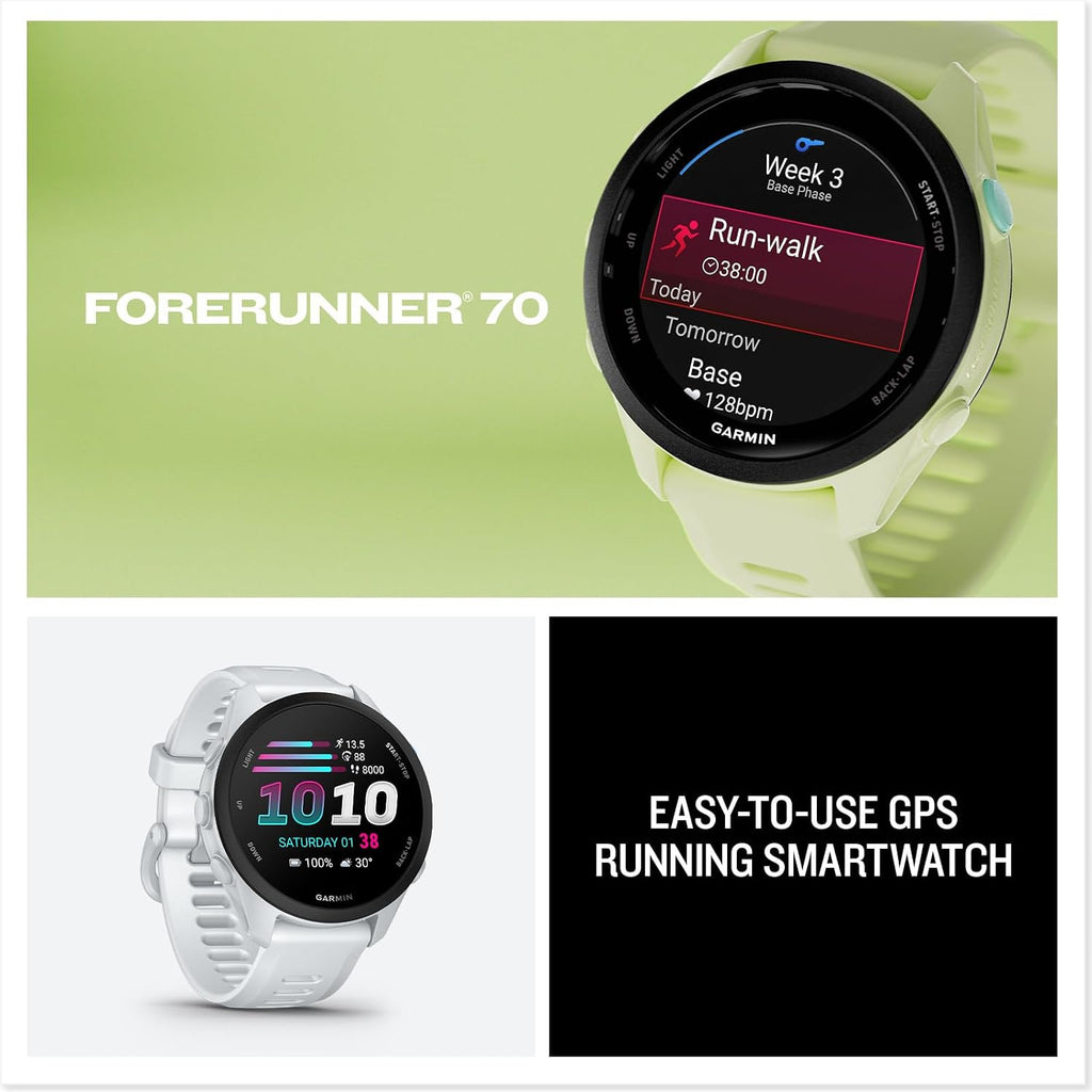 Garmin Forerunner® 70, 43mm, Whitestone | Beginner-Level Running Smartwatch, Pace, Distance and Heart Rate, Daily Suggested Workouts, Adaptive Training Plans