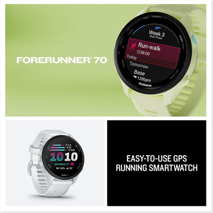 Garmin Forerunner® 70, 43mm, Whitestone | Beginner-Level Running Smartwatch, Pace, Distance and Heart Rate, Daily Suggested Workouts, Adaptive Training Plans