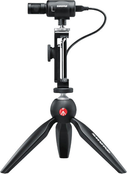 Shure Portable Videography Kit - Professional Recording Rig with MV88+ iPhone Mic, Manfrotto PIXI Tripod, Phone Clamp, Mount, AMV88-Fur Windjammer and SE215 PRO Sound Isolating Earbuds (MV88+SE215-CL)