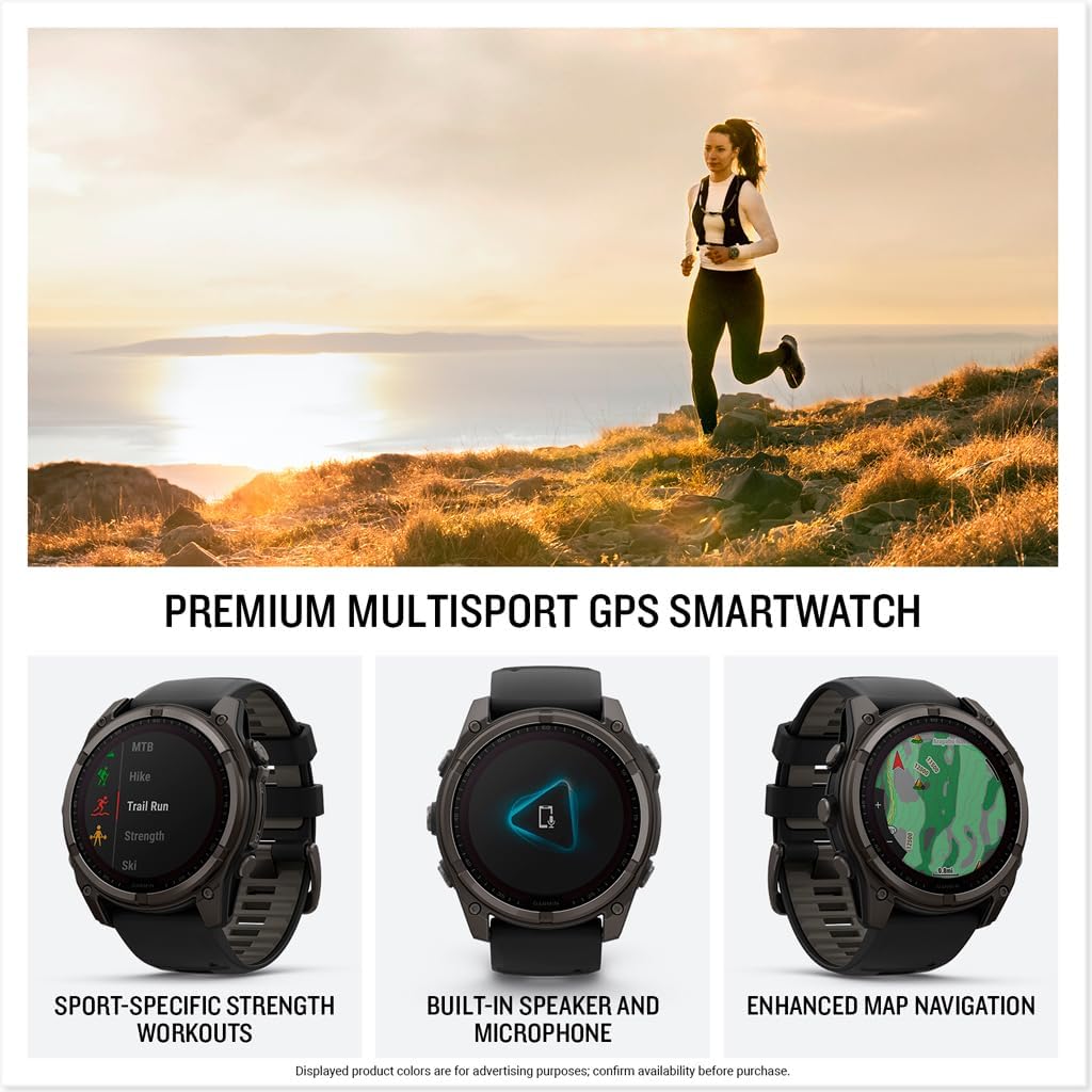 Garmin fēnix® 8 Solar, Sapphire, 51mm, DLC Titanium, Black/Pebble Gray | Larger-Sized Premium Multisport Smartwatch, Solar Charging, GPS, Built-In Flashlight, Dive-Rated, Built-In Speakers & Mic