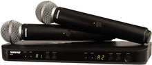 Shure BLX288/SM58 Dual-Channel Wireless Audio System J11 Band (596–620 MHz) – BLX88 Receiver, (2) BLX2 Transmitters with SM58 Dynamic Mic, Up to 14 Hr Battery, 300 ft Range