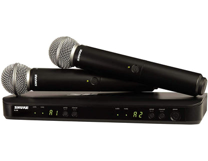 Shure BLX288/SM58 Dual-Channel Wireless Audio System H9 Band (512–542 MHz) – BLX88 Receiver, (2) BLX2 Transmitters with SM58 Dynamic Mic, Up to 14 Hr Battery, 300 ft Range