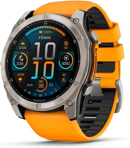 Garmin fēnix® 8, Sapphire, Titanium, 51mm, Spark Orange/Graphite | Larger-Sized Premium Multisport Smartwatch, AMOLED Display, GPS, Built-In Flashlight, Dive-Rated, Built-In Speakers & Mic