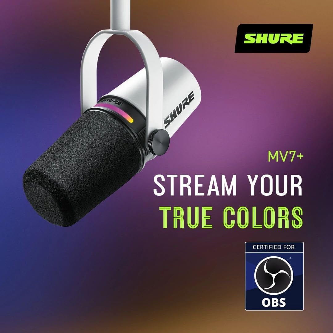 Shure MV7+ USB-C & XLR Podcast Dynamic Microphone - White