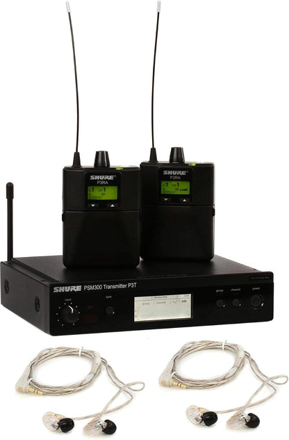 Shure PSM300 P3TRA215TWP Pro Wireless in-Ear Personal Monitor System with SE215-CL Earphones, Twinpack - H20 Band