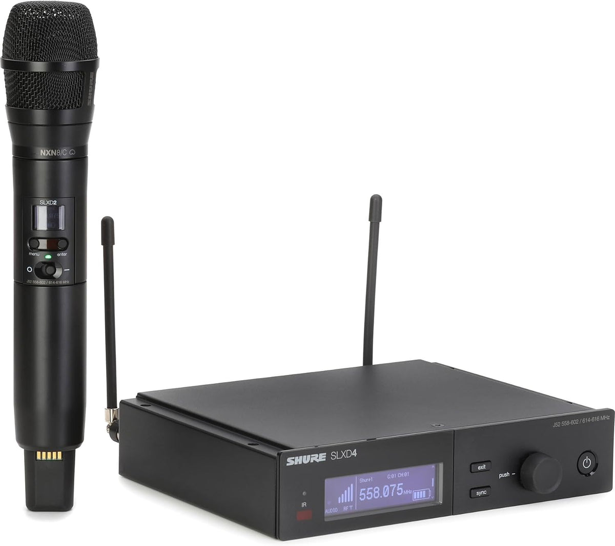 Shure SLXD24/N8CB Wireless Microphone System - Includes SLXD2 Handheld Transmitter with Nexadyne 8/C Black Vocal Mic Capsule and SLXD4 Single Channel Rack Mount Receiver | J52 Band (SLXD24/N8CB-J52)