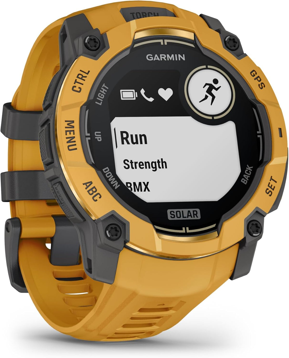 Garmin Instinct® 3 – 50 mm, Solar, Rugged Outdoor GPS Smartwatch, Built-in Flashlight, Alpine Rush Collection Limited Edition Color, Sunburst with Sunburst/Gray Band