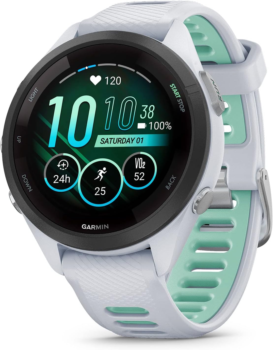 Garmin Forerunner® 265S, Running Smartwatch, 42mm, Whitestone/Neo Tropic | Advanced Training Metrics & Recovery Insights, Music On Your Wrist, Garmin Coach, Daily Suggested Workouts
