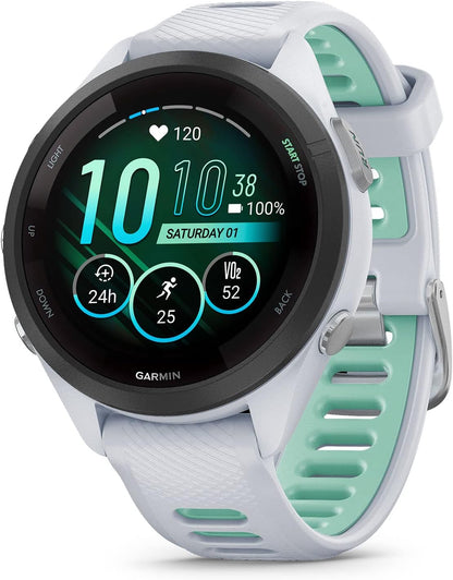 Garmin Forerunner® 265S, Running Smartwatch, 42mm, Whitestone/Neo Tropic | Advanced Training Metrics & Recovery Insights, Music On Your Wrist, Garmin Coach, Daily Suggested Workouts