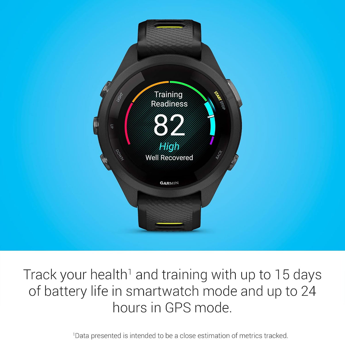 Garmin Forerunner® 265S, Running Smartwatch, 42mm, Black/Amp Yellow | Advanced Training Metrics & Recovery Insights, Music On Your Wrist, Garmin Coach, Daily Suggested Workouts