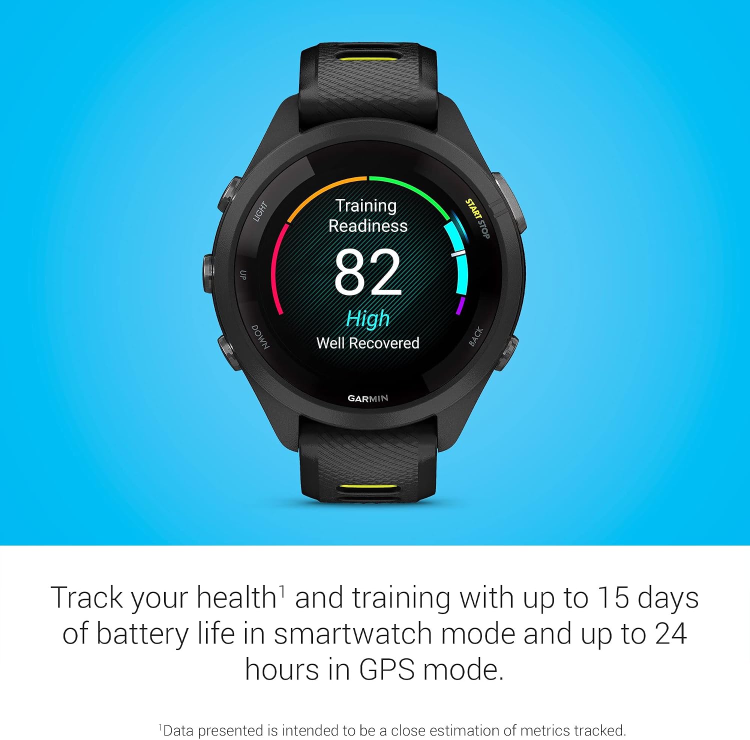 Garmin Forerunner® 265S, Running Smartwatch, 42mm, Black/Amp Yellow | Advanced Training Metrics & Recovery Insights, Music On Your Wrist, Garmin Coach, Daily Suggested Workouts