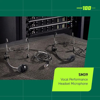 Shure SM39 Headset Microphone - Vocal Performance Cardioid Headworn Mic compatible with Axient Digital, Secure Low Profile Fit, Ergonomic Design, Indoor/Outdoor Windscreens, Sweat Resistant (SM39-TQG)
