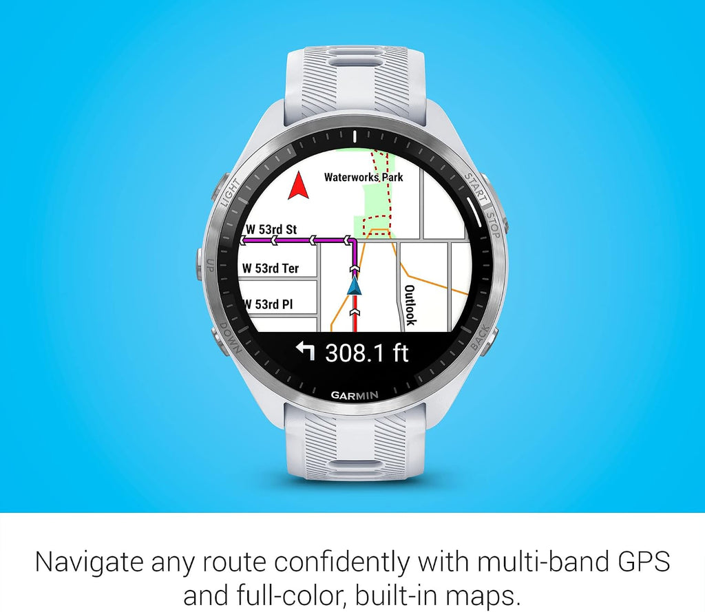 Garmin Forerunner® 965, Running Smartwatch, 47mm, Whitestone/Powder Gray | Maps, Advanced Training Metrics & Recovery Insights, Maps, Music On Your Wrist, Garmin Coach, Daily Suggested Workouts