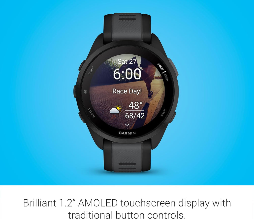 Garmin Forerunner 165, Running Smartwatch, Colorful AMOLED Display, Training Metrics and Recovery Insights, Black