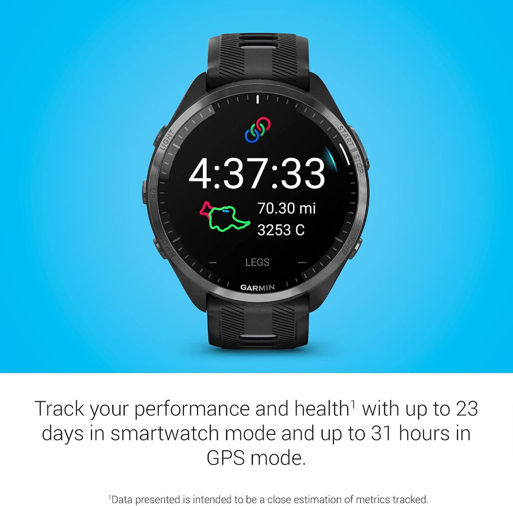 Garmin Forerunner® 965, Running Smartwatch, 47mm, Black/Powder Gray | Maps, Advanced Training Metrics & Recovery Insights, Maps, Music On Your Wrist, Garmin Coach, Daily Suggested Workouts
