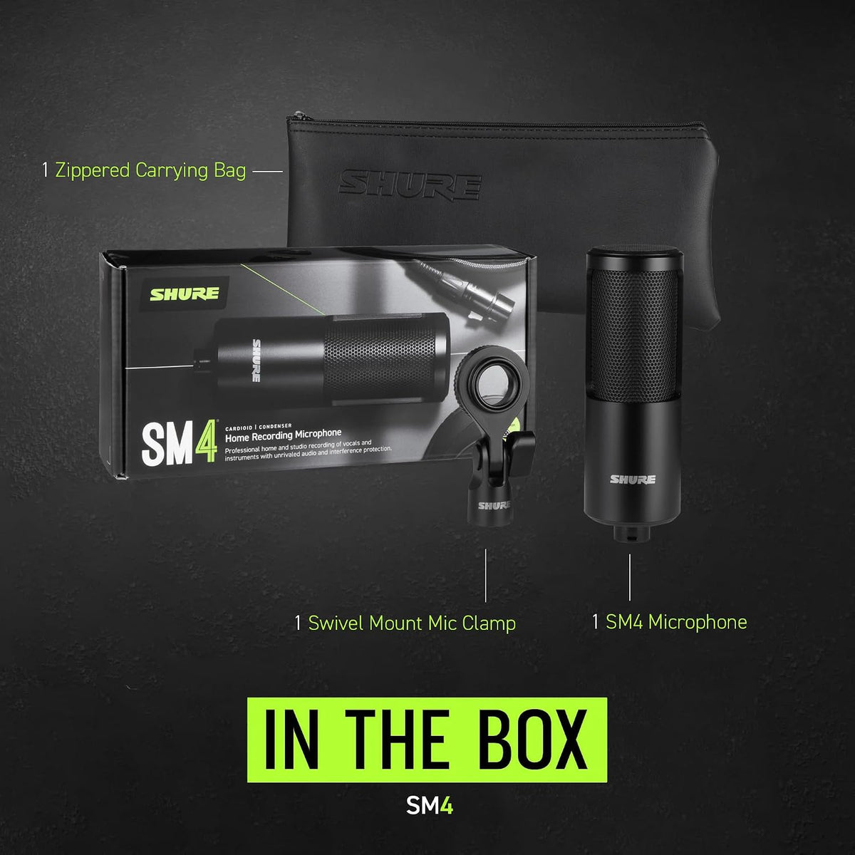 Shure SM4-K Studio Condenser Microphone – XLR Mic for Home Studio Recording, Vocals & Instruments with Mix-Ready Sound & All-Metal Construction, Black