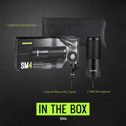 Shure SM4-K Studio Condenser Microphone – XLR Mic for Home Studio Recording, Vocals & Instruments with Mix-Ready Sound & All-Metal Construction, Black