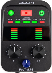 Zoom PodTrak P2 Podcast Recorder with 2 USB Mic Inputs & AI Noise Reduction