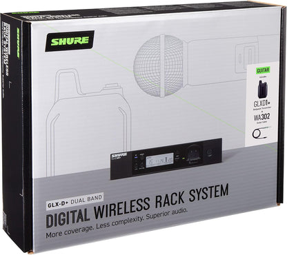 Shure GLXD14R+ Dual Band Pro Digital Wireless System for Guitar and Bass - 12-Hour Battery Life, 100 ft Range | Includes 1/4" Jack Instrument Cable & Single Channel Rack Mount Receiver (GLXD14R+-Z3)