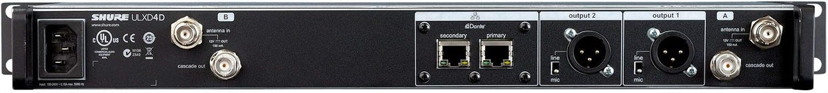Shure ULXD4D Dual Channel Receiver - for use with ULX-D Digital Wireless Microphone Systems, Transmitters Sold Separately | V50 Band (ULXD4D=-V50)