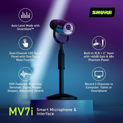 Shure MV7i USB-C Smart Microphone with Built-in Interface