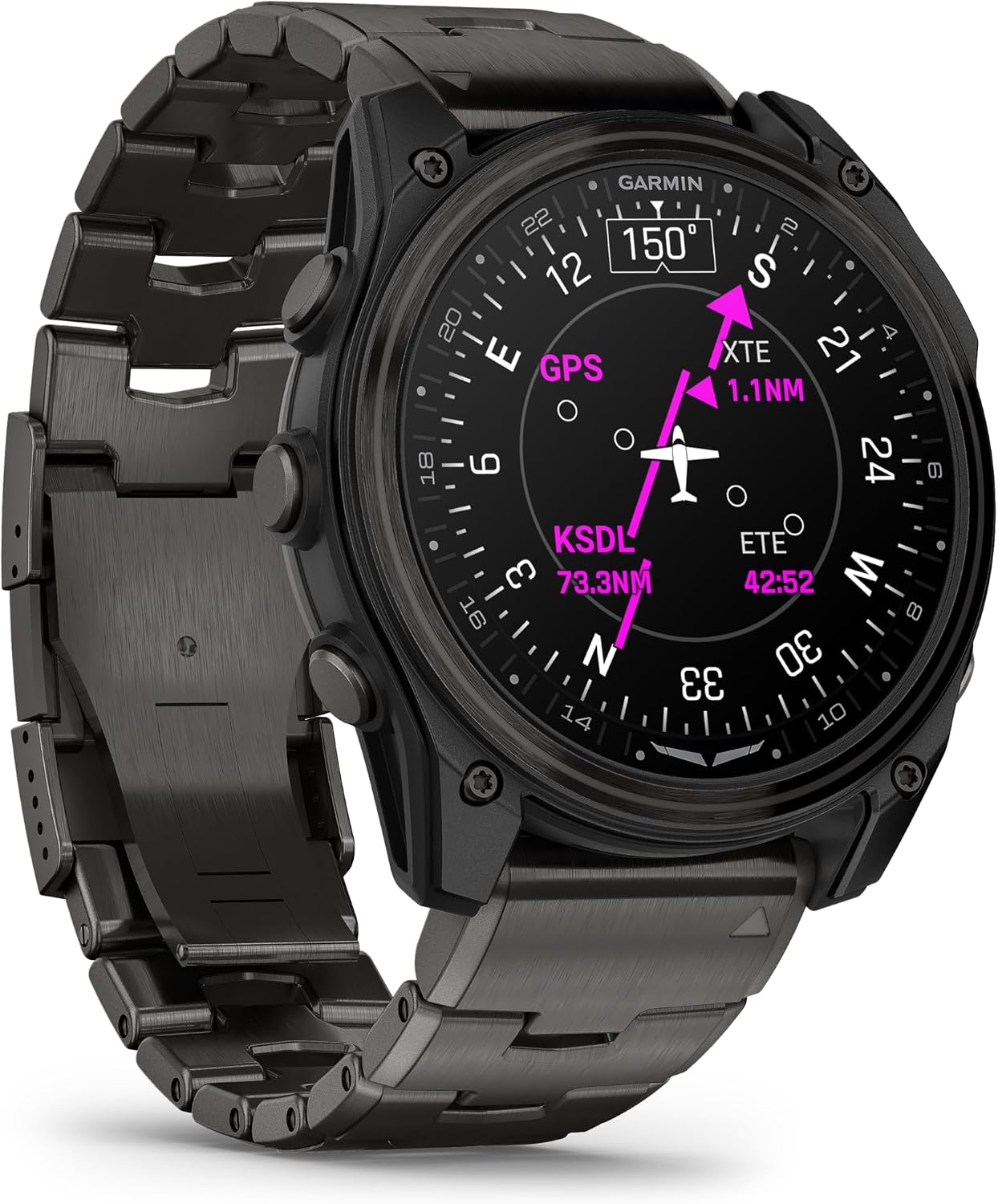 Garmin D2™ Mach 2 – 51 mm, Premium Aviator Smartwatch with GPS, Advanced Flight Maps, LED Flashlight, Built-in Microphone/Speaker for Calls and Texts, Carbon Gray DLC Titanium with Titanium Bracelet